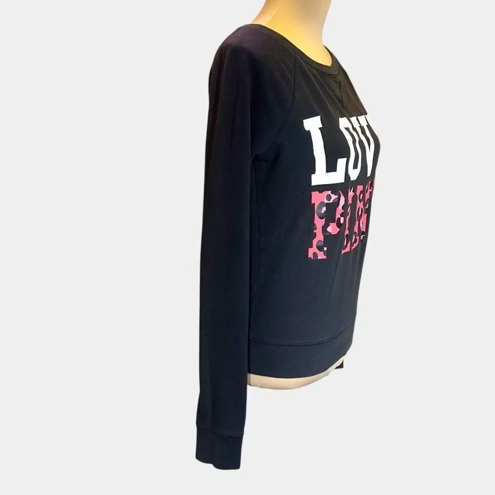 PINK Victoria's Secret Black Sweatshirt with Pink Cheetah Lettering sz S